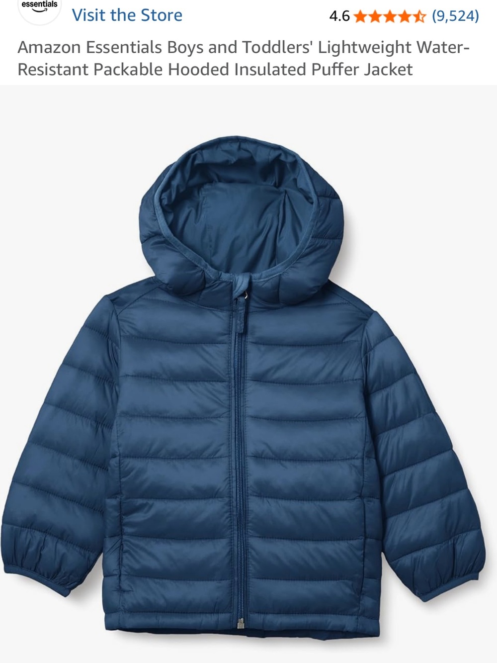 New Amazon Essentials Boys' Hooded Packable Puffer Jacket XXL